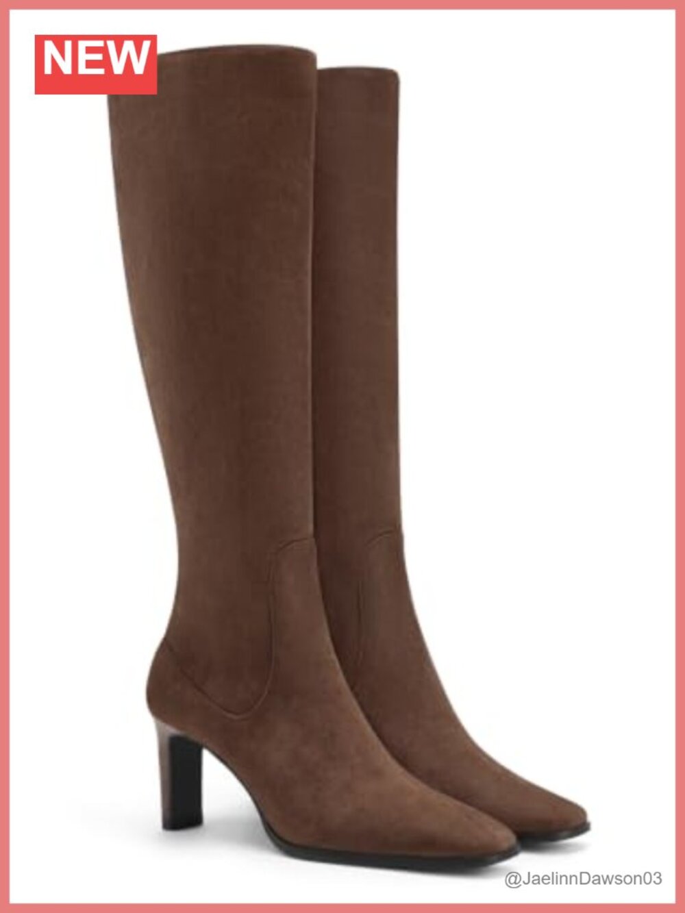 Knee High Boots Women Square Toe Chunky Heel Zipper Dress Tall Boots Faux Suede